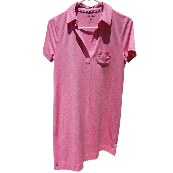 Lilly Pulitzer Heathered Confetti Pink Dune UPF 50+ Short Sleeve Polo Dress EUC - Picture 6 of 6